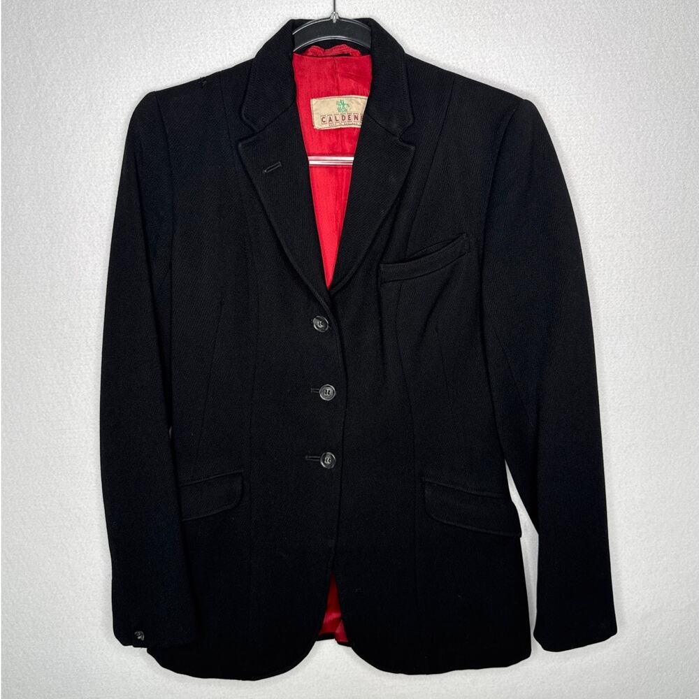 Vintage 1970s-80s Caldene Black Wool Riding Blazer Red Lined Small
